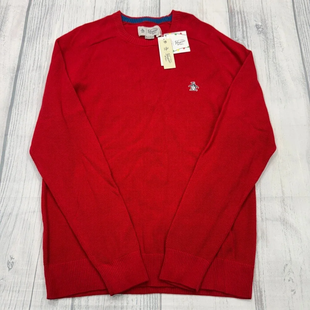 NWT Original Penguin Crewneck Sweater Large‎ Cherry Red Pullover Mens